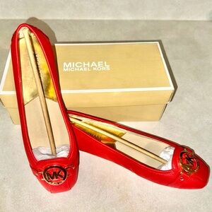 Michael Kors Red Leather Flats with Gold Logo